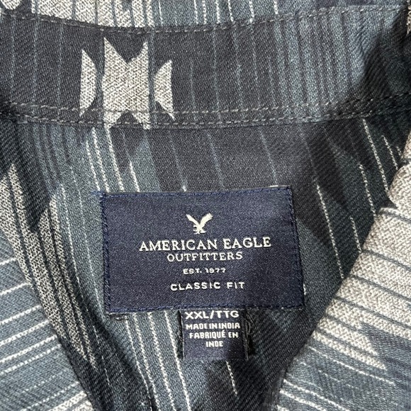 American Eagle Aztec Shirt Mens 2XL Gray Blue Long Sleeve Navajo Geometric - Picture 3 of 6